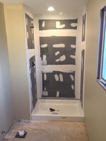 view of shower glass before renovation