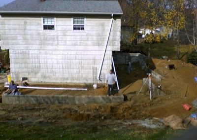 view of the house during renovation block work