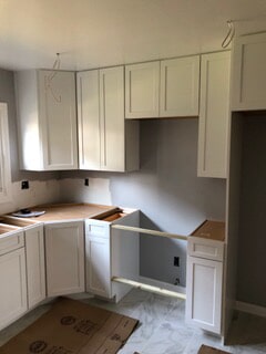 wooden cabinets in the kitchen