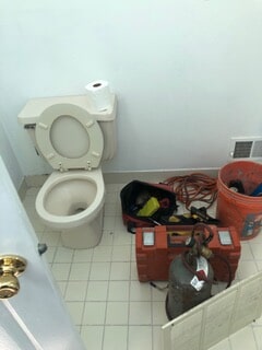 view of toilet with the renovation material