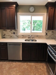view of the kitchen with white counter top after remodeling